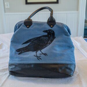 Blue canvas Gladstone bag with crow print
